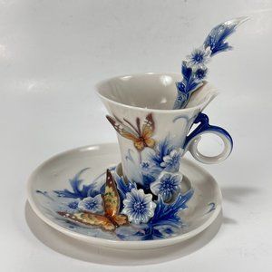 Franz Collection Teacup Saucer Spoon Eternal Love Forever Wedding Butterfly